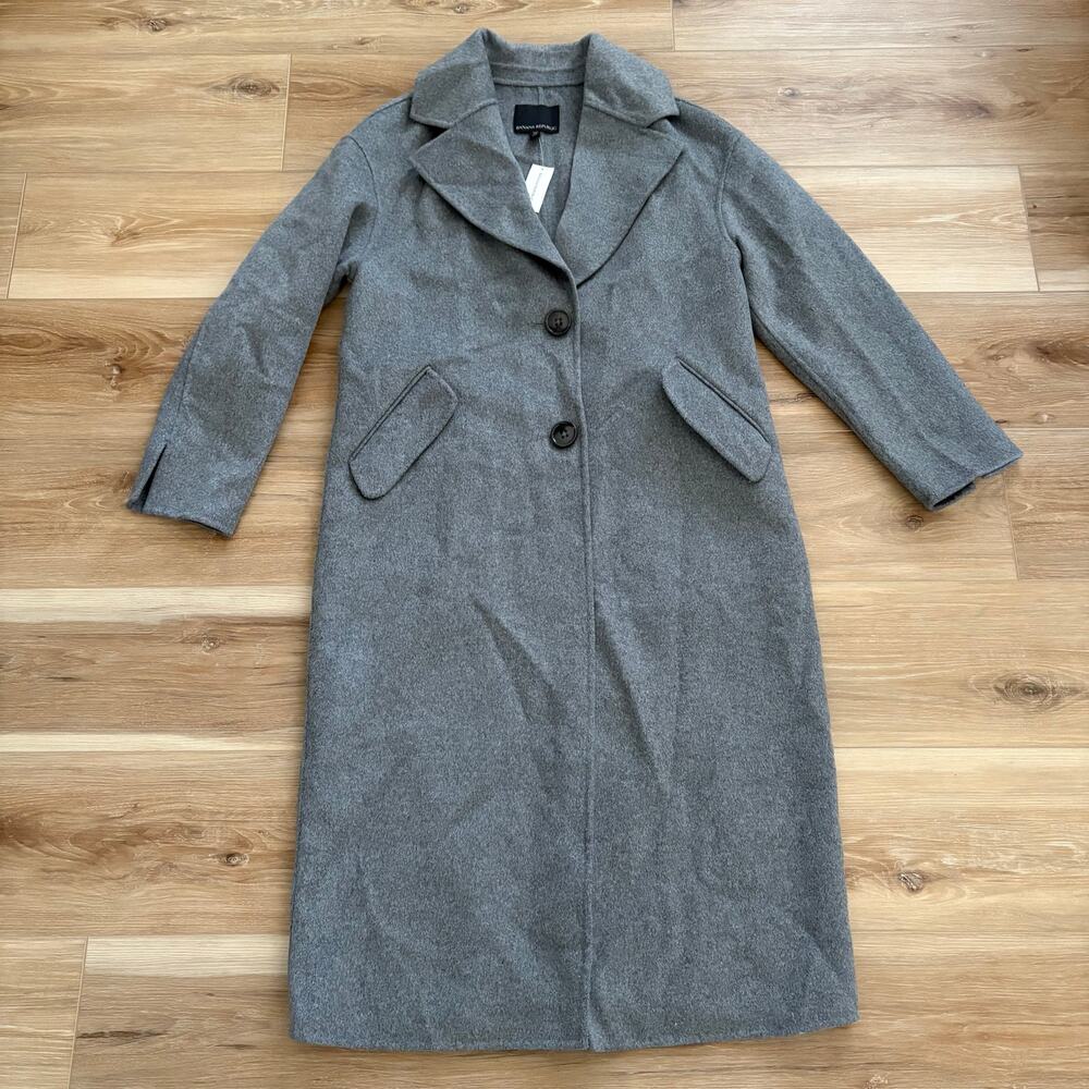 Banana Republic PETITE Amina Double-faced Topcoat Heather Grey XS Petite